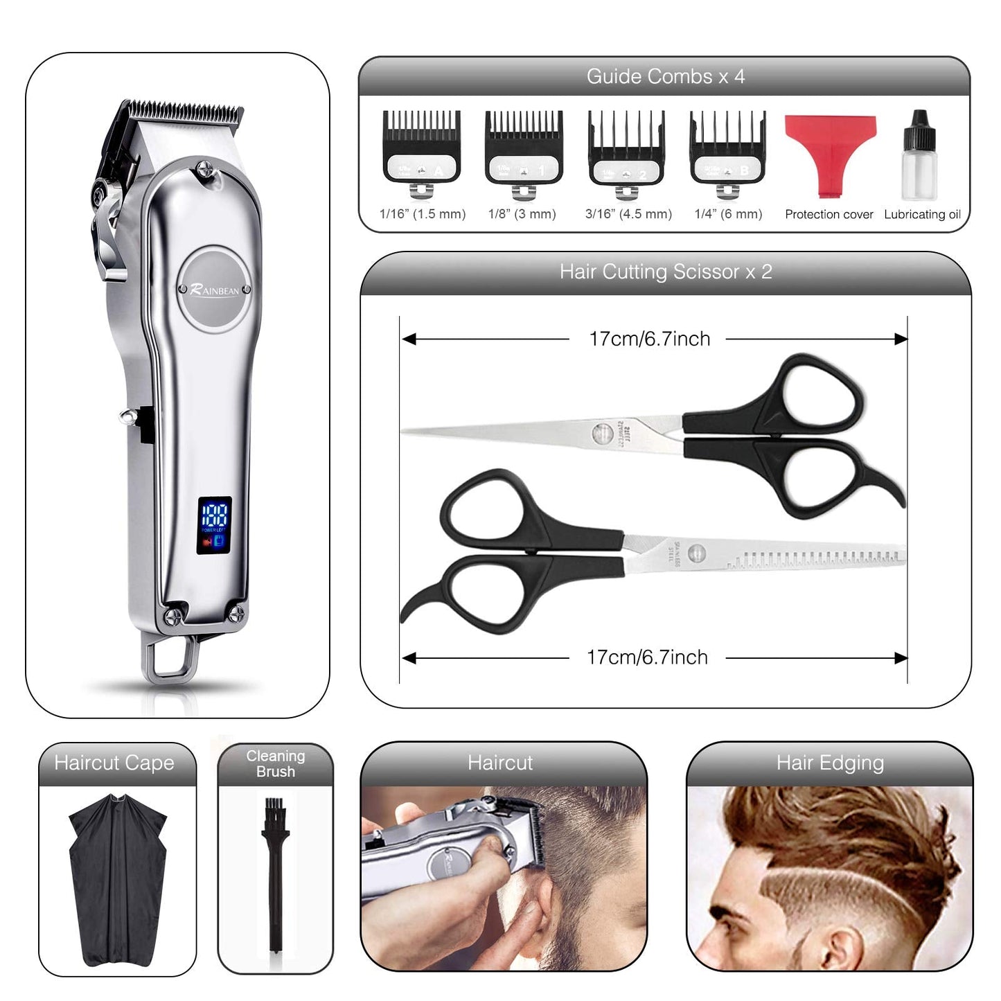 Men Hair Trimmer 3 in 1 IPX7 Waterproof Beard Trimmer