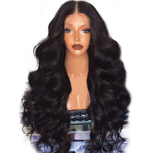 Black Synthetic Wigs Natural Looking Long Wavy Middle Side Parting No-Lace Women