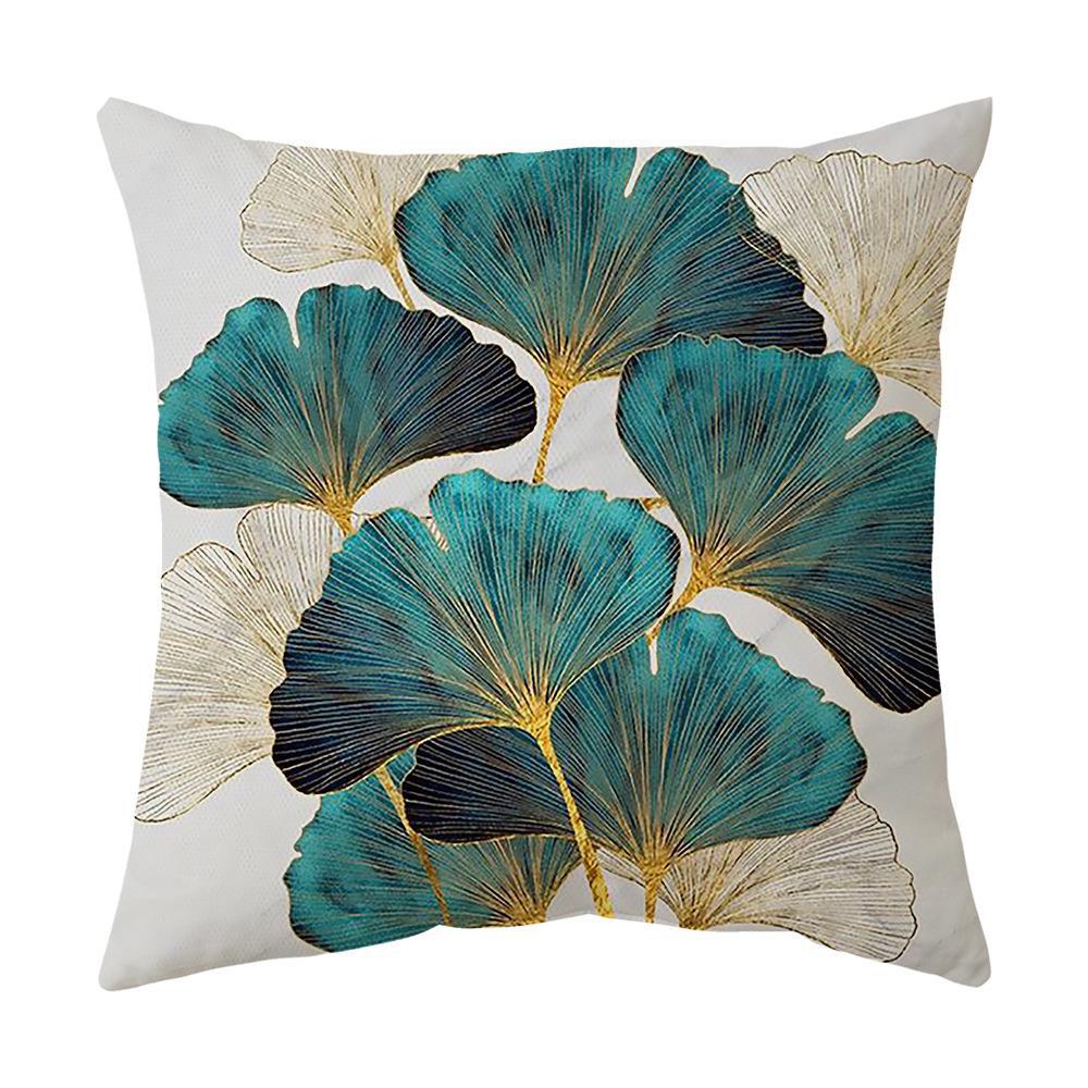 Green Gold Ginkgo Leaf Printed Pillow Cover