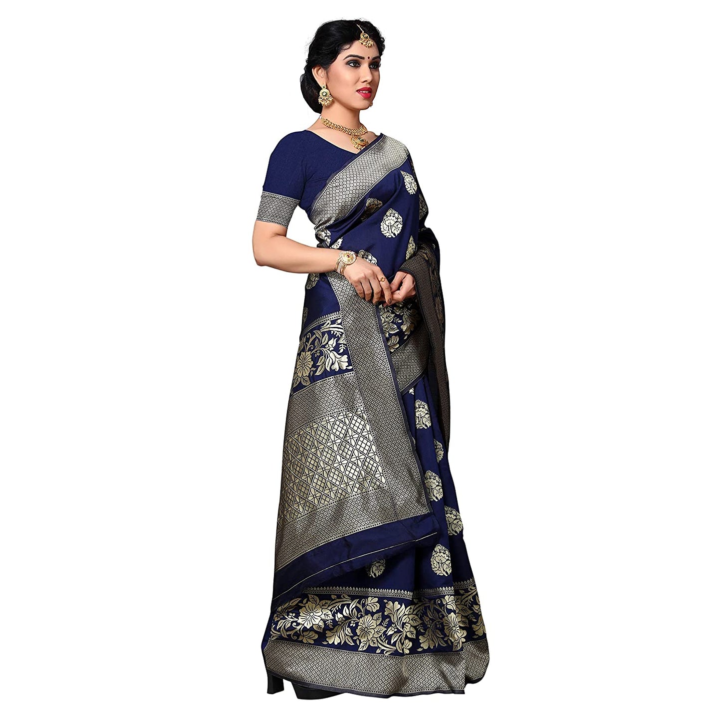 Women's Kanjivaram Saree With Blouse Piece Indian Sari Traditional Saree Wedding Dress Handmade Famous Actress Style Party Wear Free Size Ethenic Wear Clothes