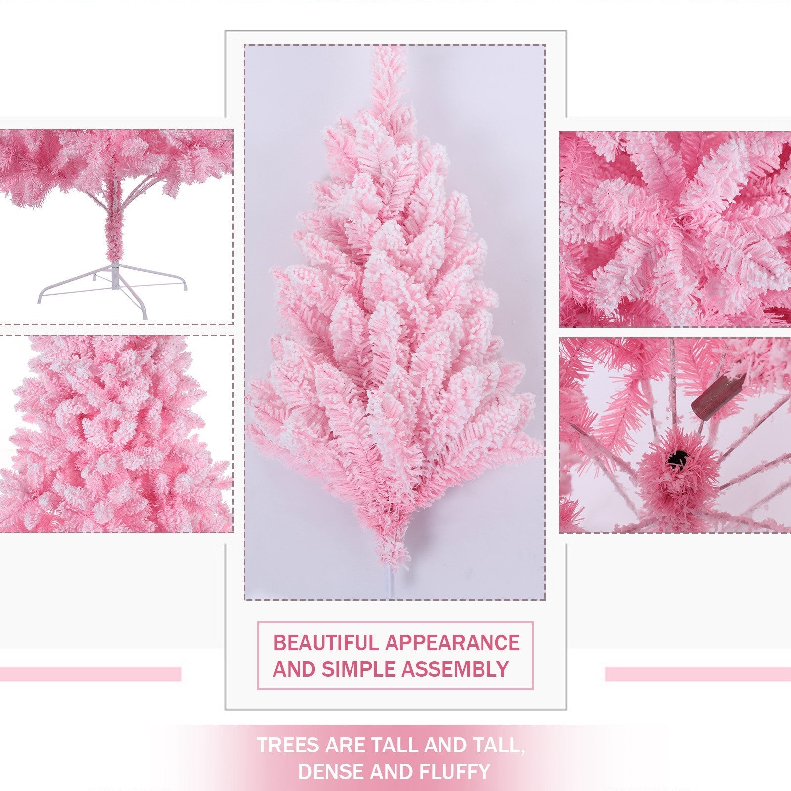 Pink Artificial Snow Flocked Christmas Tree, 8ft  Full Tree, With  Metal Stand