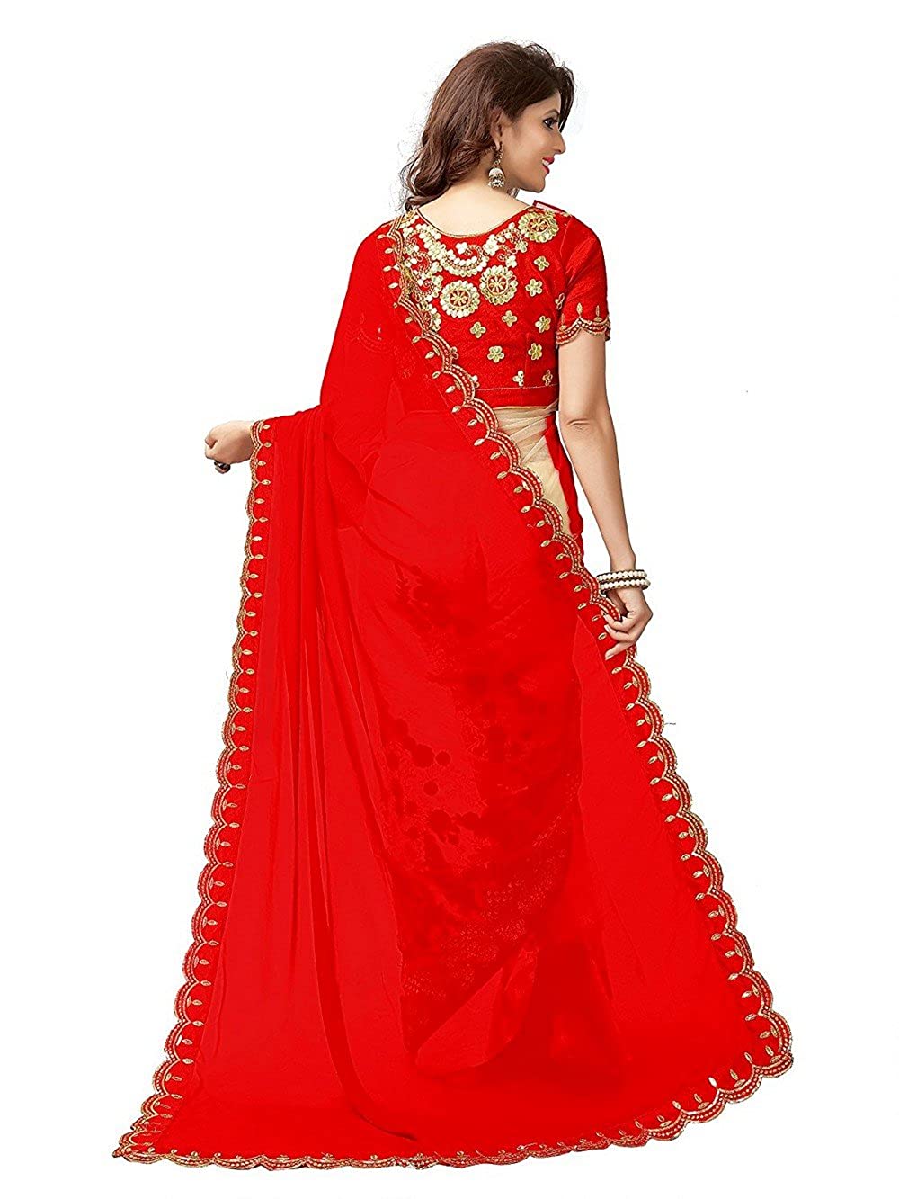 Women's Tant Georgette Saree With Blouse Piece Indian Sari Traditional Saree Wedding Dress Handmade Famous Actress Style Party Wear Free Size  Ethenic Wear Clothes For Women