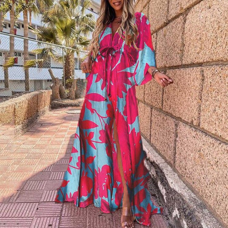 Sexy V-neck Split Irregular Beach Long Skirt Dress