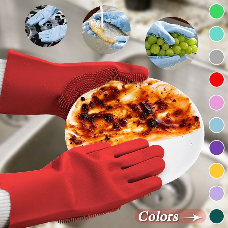 Pair Magic Scrubber Silicone Dishwashing Gloves For Home Cleaning Random Color