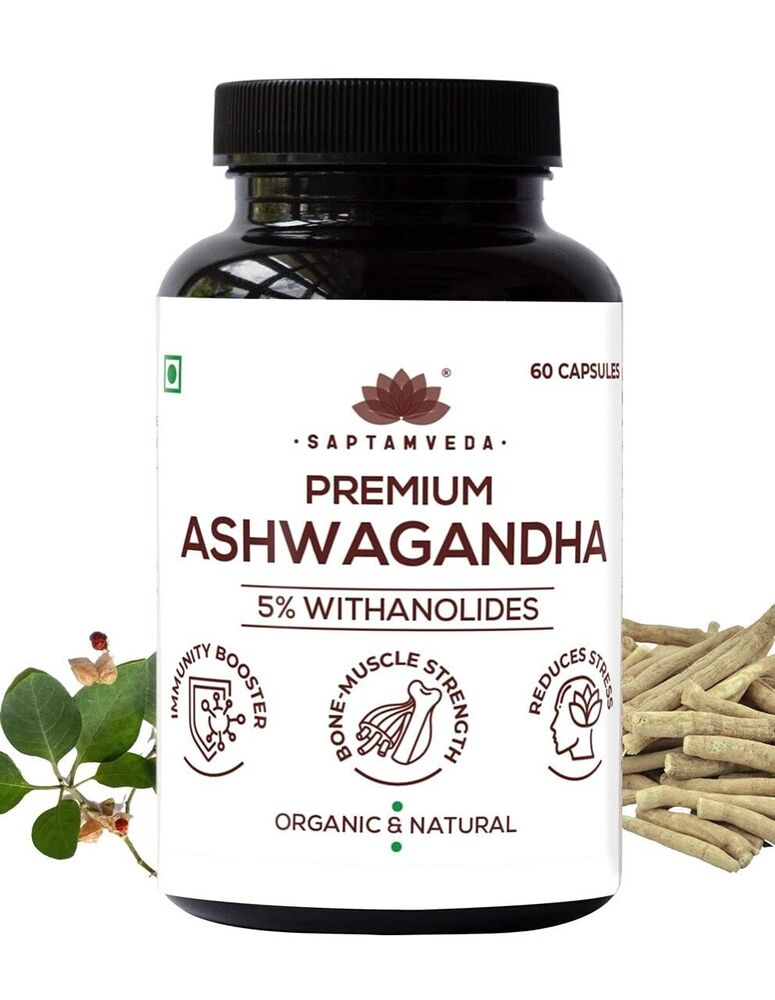 SAPTAMVEDA Ashwagandha Capsules 60 Capsules Increases Muscle And Strength Lowers Blood Sugar And Fat Relieves Stress And Anxiety Sharpens Focus And Memory Boosts Fertility And Testosterone Le