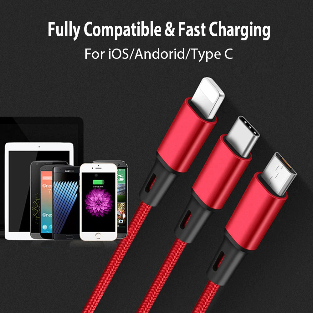 3 In 1 USB Cable For IPhone XS Max XR X 8 7 Charging Charger Micro USB Cable For Android USB TypeC Mobile Phone Cables