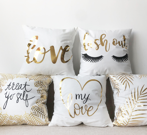 Flannel Gilding Pillow Cover Love Leaves Letters Pillowcase