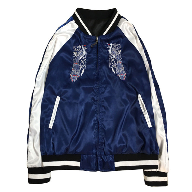 Loose Long Sleeve Peacock Reversible Jacket Embroidered Baseball Uniform