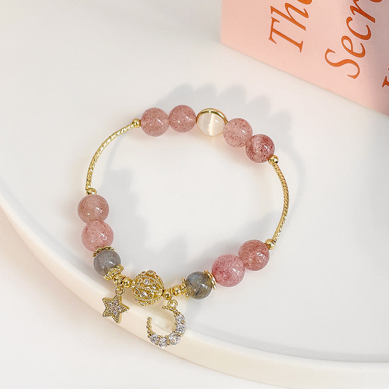 Natural Stone Star And Moon Strawberry Crystal Bracelet Women