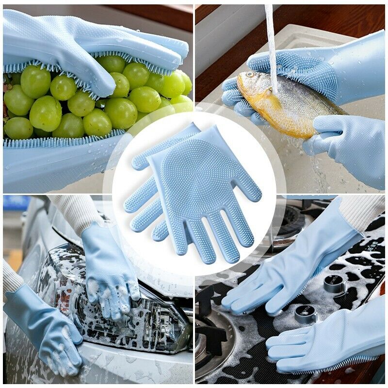 Pair Magic Scrubber Silicone Dishwashing Gloves For Home Cleaning Random Color