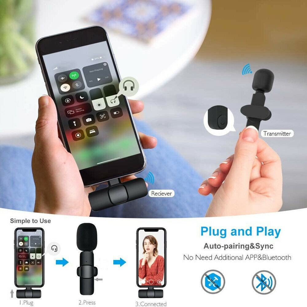 Lavalier Mini Microphone Wireless Audio Video Recording With Phone Charging Wireless