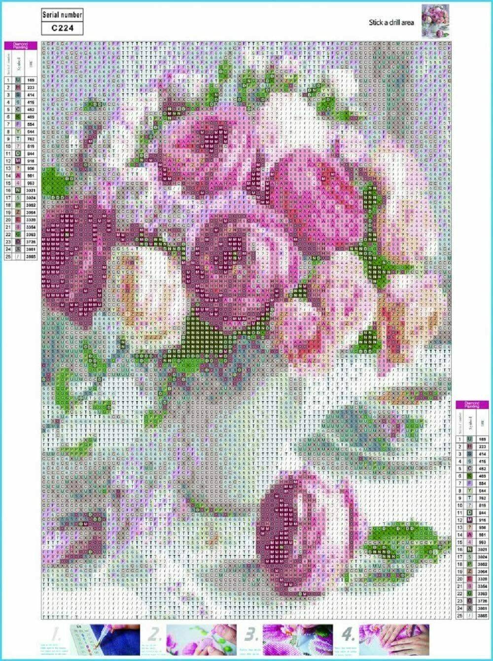 5D Diamond Painting Rose Flowers Cross Stitch Rhinestone DIY Art Decor 12x16in