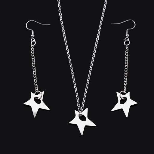 Pentagram Star Stainless Steel Pendant Necklace Earrings Birthday Gift For Women Girls