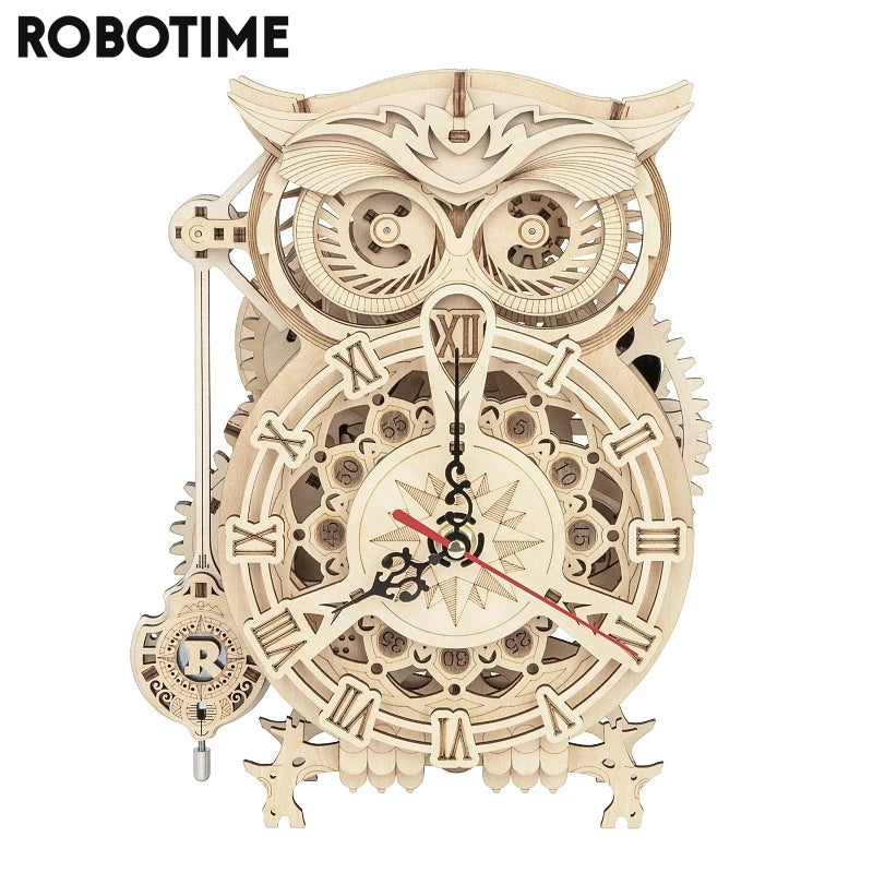 Robotime Rokr Creative DIY Toys 3D Owl Wooden Clock Building Block Kits For Children Adult Christmas Gifts Home Decoration LK503