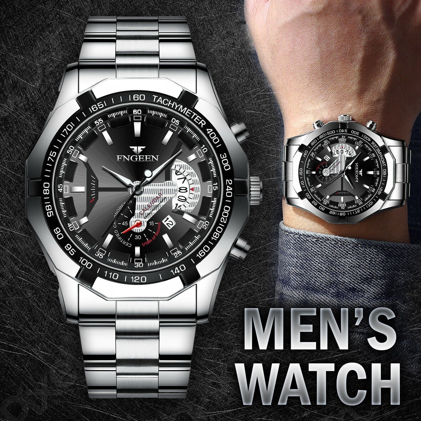 Silver Stainless Steel Quartz Analog Wristwatch