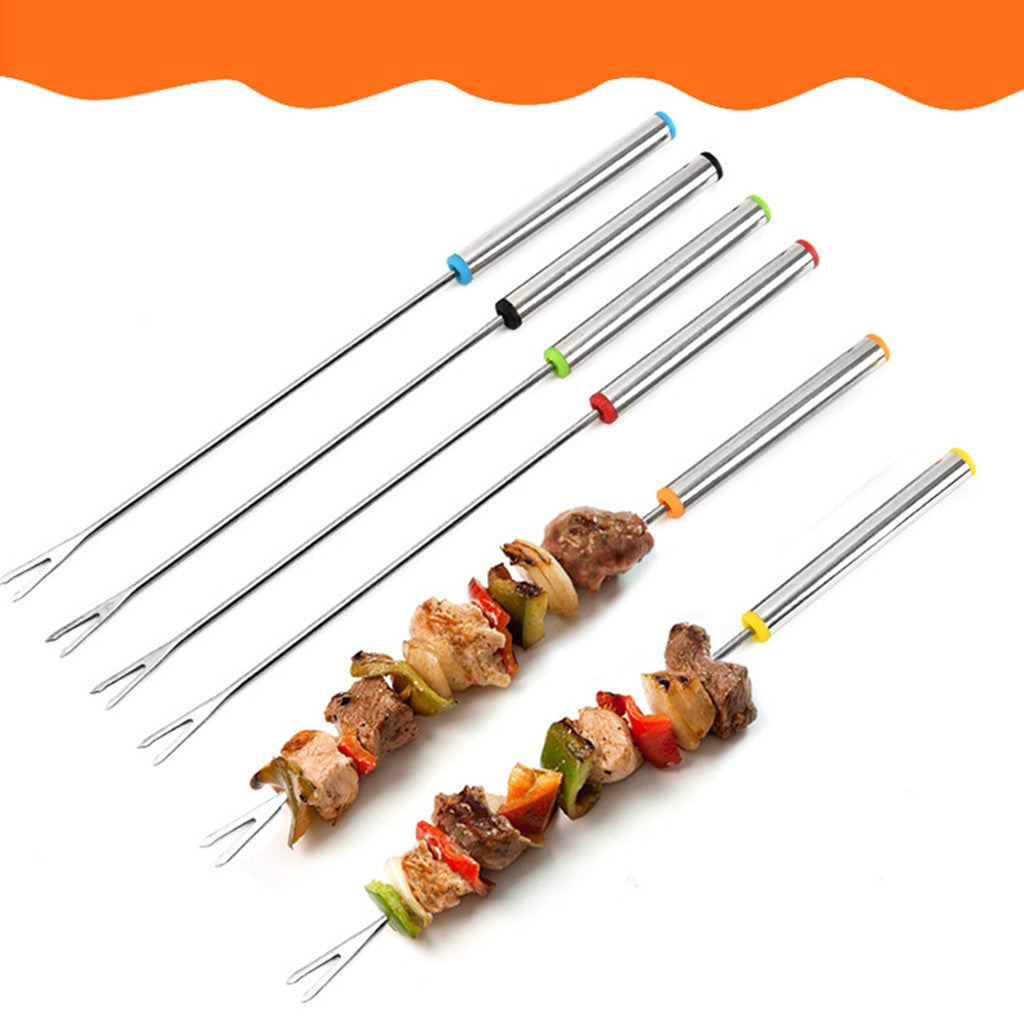 Skewers  Stainless Steel BBQ Barbecue Skewers Reusable BBQ Sticks (Set of 6 )