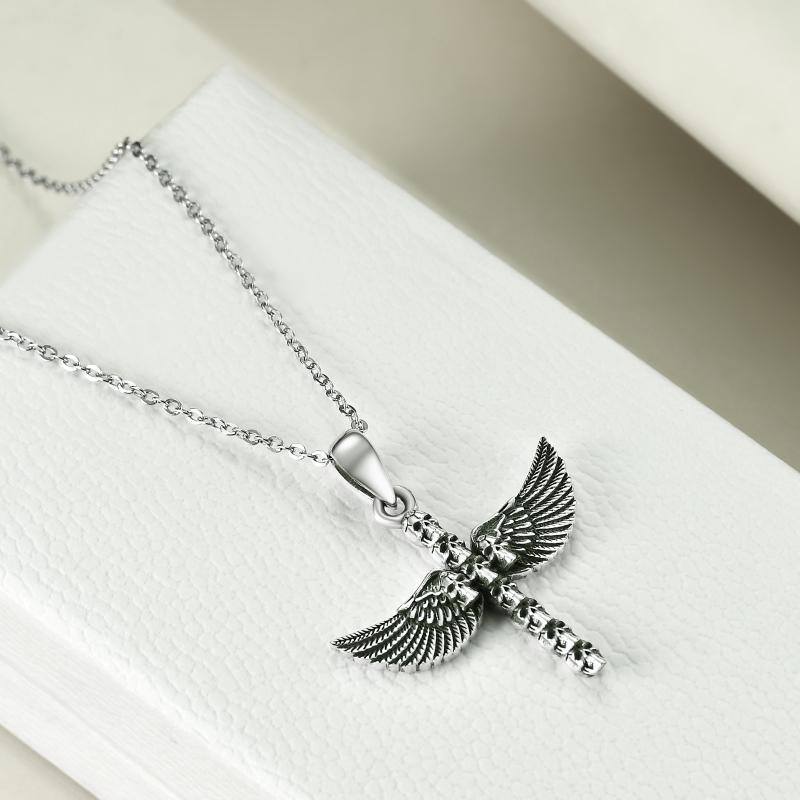 Sterling Silver Skull Angel Wing Pendant Necklace for Women and Men