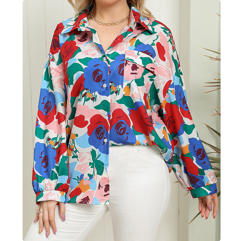 Women's Casual Printed Plus Size Long Sleeve Shirt