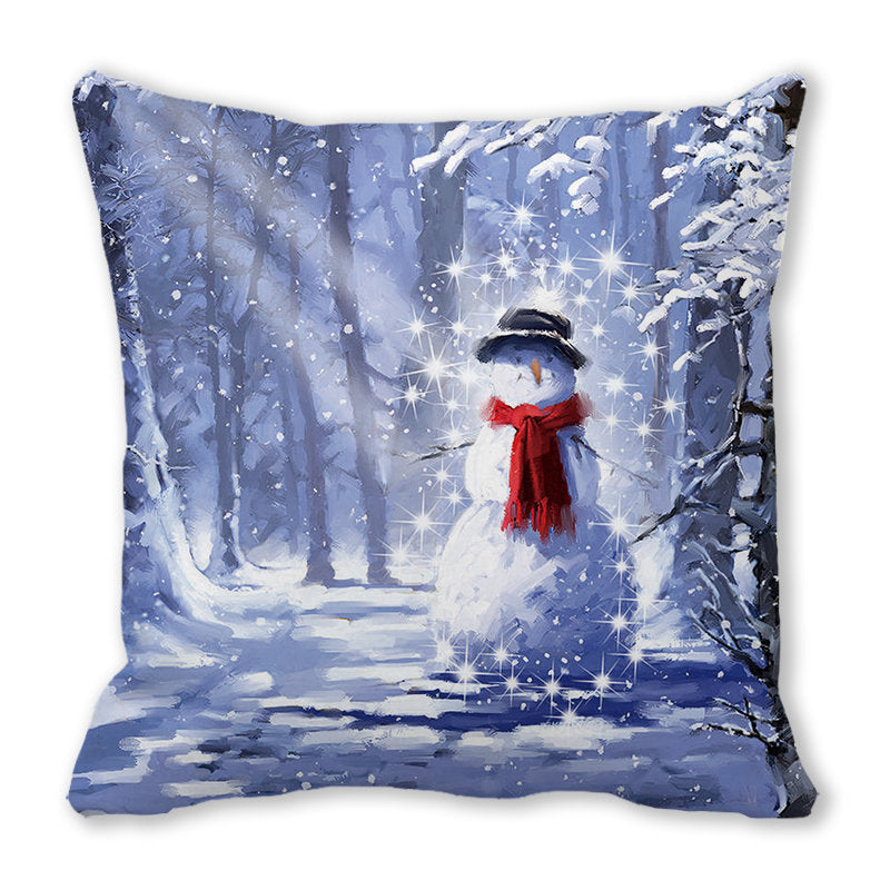 Santa Claus Snowman Pillow Cover Printed Seat Cover