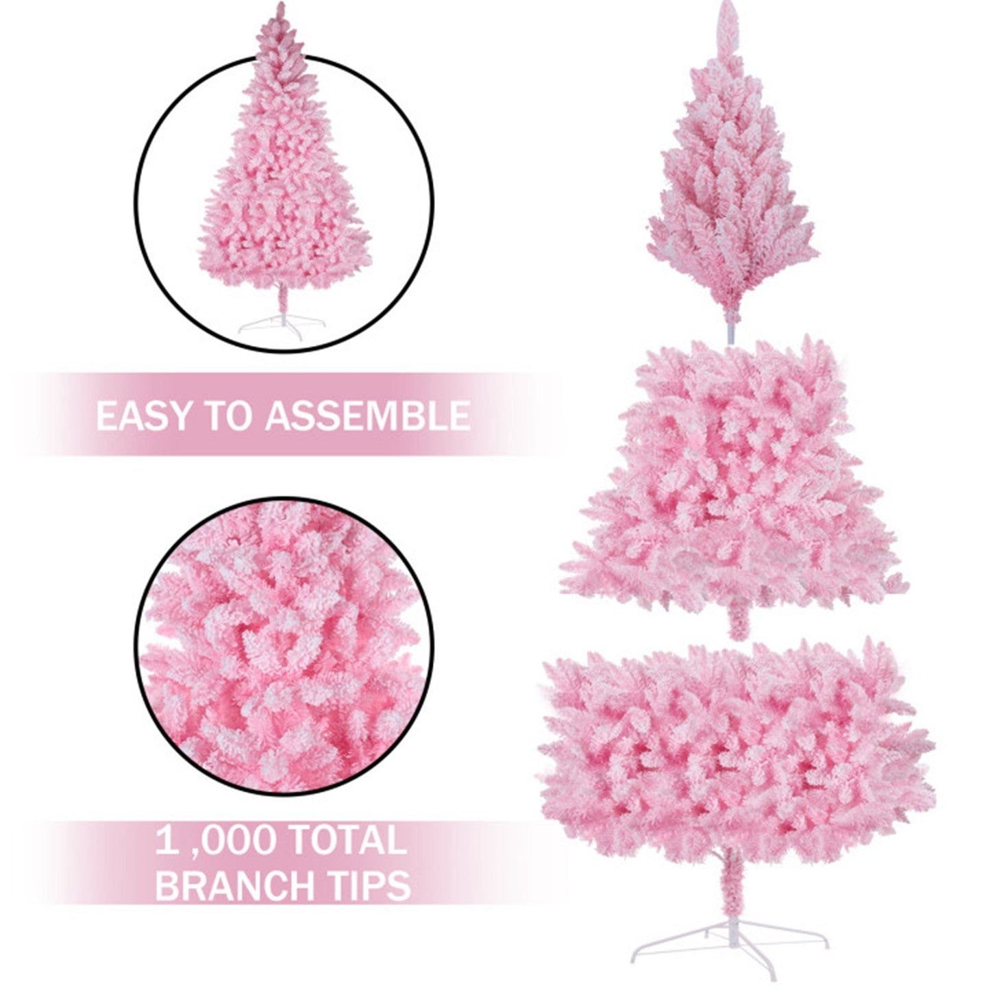 Pink Artificial Snow Flocked Christmas Tree, 8ft  Full Tree, With  Metal Stand