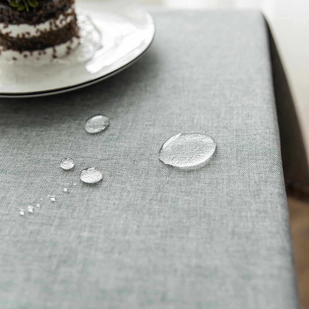 Solid Color Waterproof Table Cloth Imitation Cotton And Linen Embroidery Gray