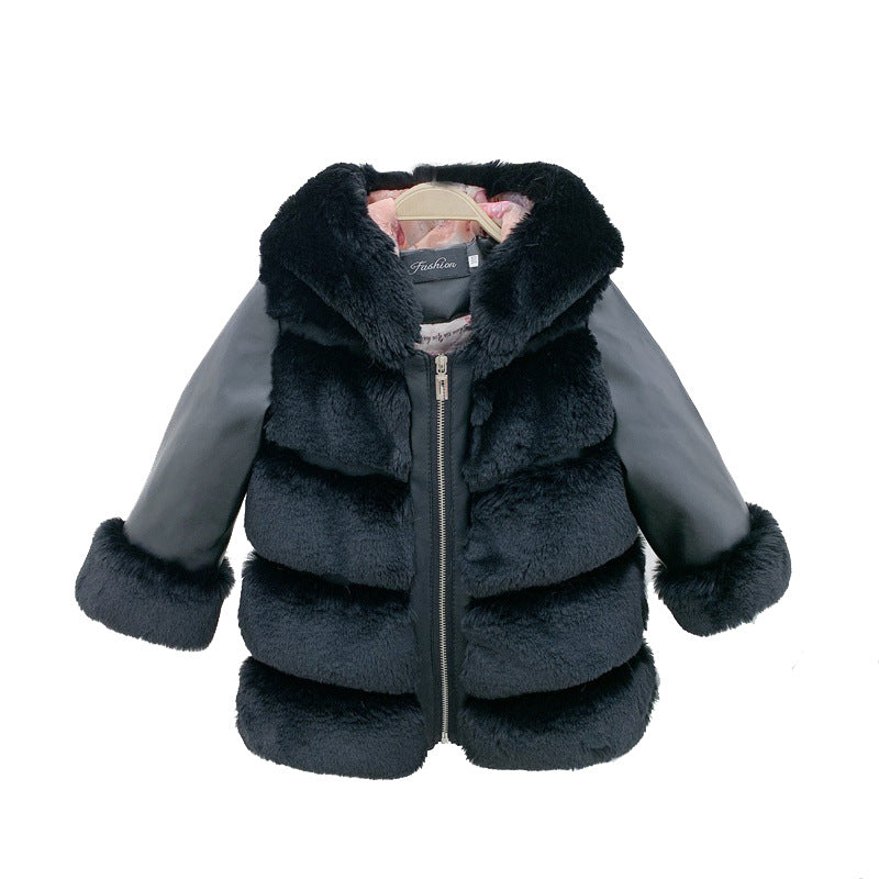 Children's Cotton Coat Rex Rabbit Hooded Faux Fur Coat