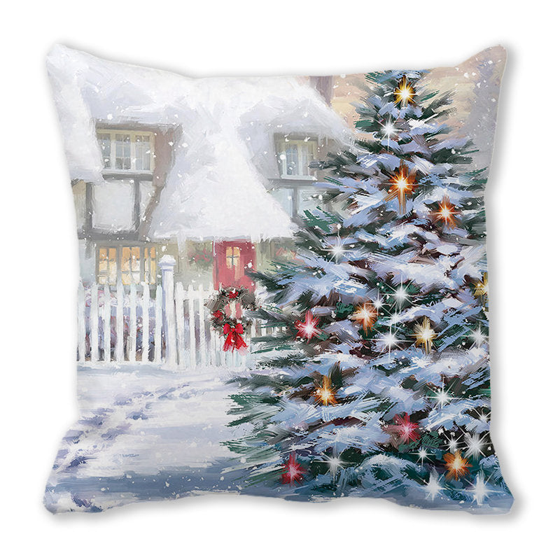 Santa Claus Snowman Pillow Cover Printed Seat Cover