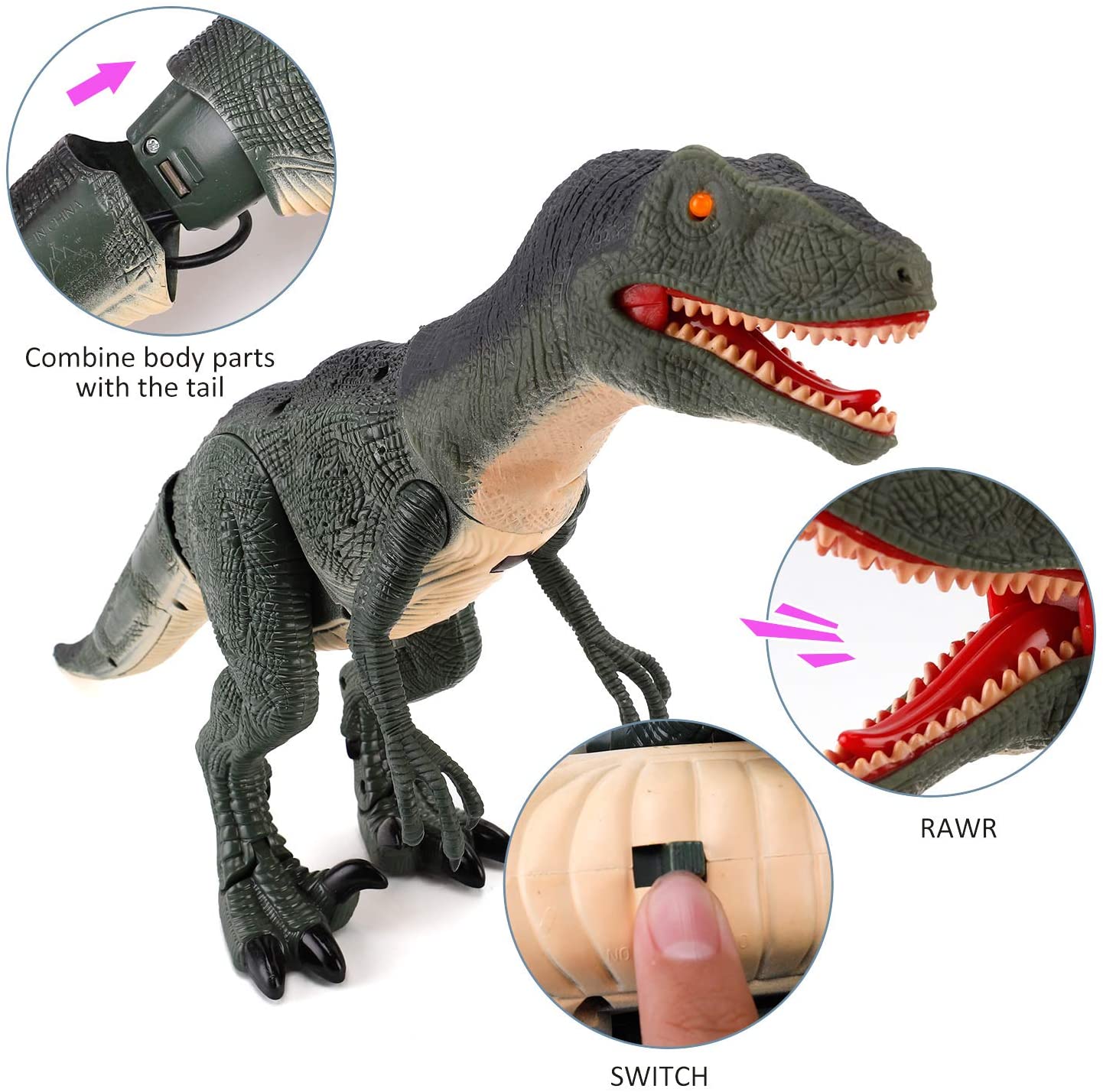 Remote Control R C Walking Dinosaur Toy With Shaking Head,Light Up Eyes & Sounds ,Velociraptor,Gift For Kids Amazon Platform Banned