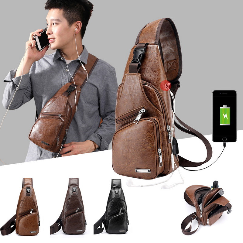 Men USB Charging Bag Men Chest Bag for Custom PU PVC Shoulder Bag Diagonal Package Messenger Travel Bag Cross Body Bags