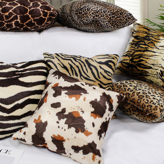 Short Plush Leopard Print Cushion Cover