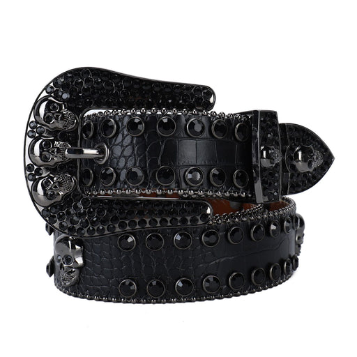 Rhinestone Belt Black Red Inlaid Punk