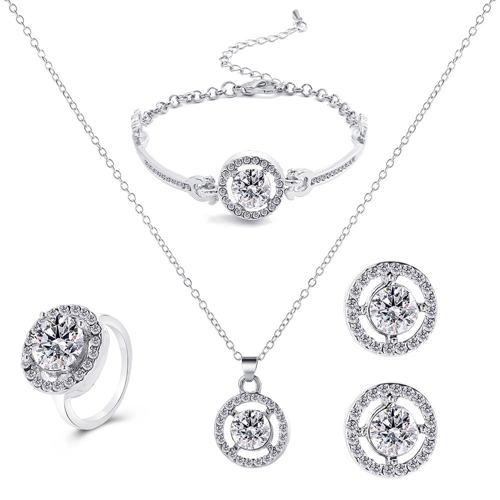 Metal Jewelry Three-piece Creative Wedding Three-dimensional Knotted Ring Earrings Necklace Set