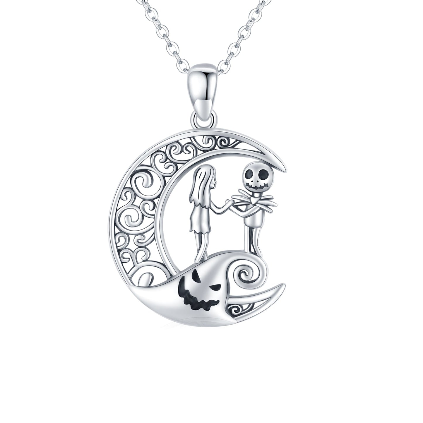 Nightmare Before Christmas Necklace 925 Sterling Silver Hypoallergenic Jack And Sally Celtic Crescent Moon Pendant Necklace For Women Girls