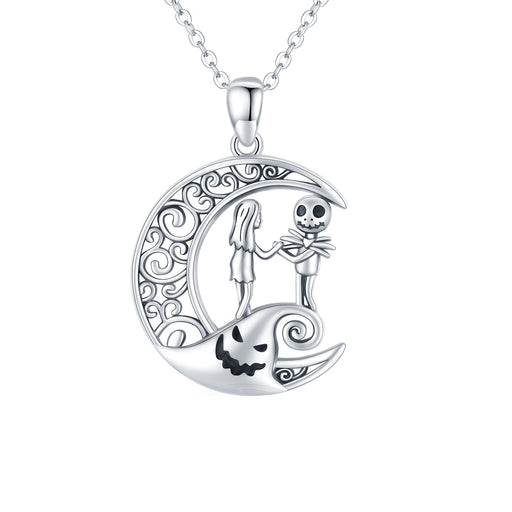Nightmare Before Christmas Necklace 925 Sterling Silver Hypoallergenic Jack And Sally Celtic Crescent Moon Pendant Necklace For Women Girls