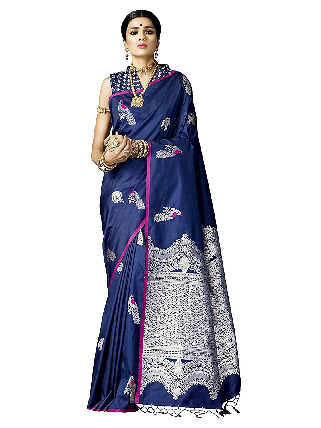 SILK SAREES Women's Banarasi Silk Saree With Unstitched Blouse Piece