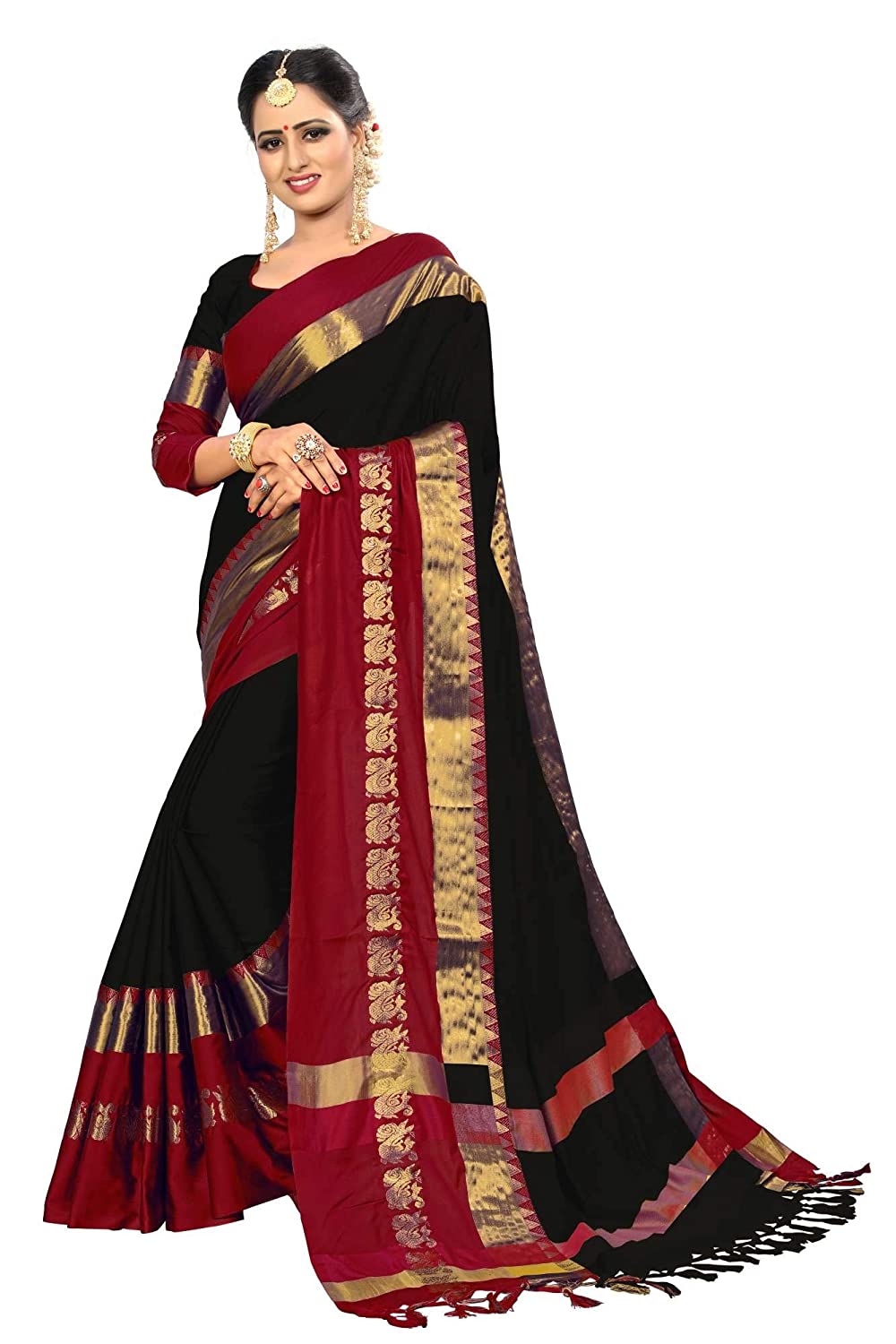 Designer Sarees Women's Banarasi Cotton Silk Saree With Blouse Piece Indian Sari Traditional Saree Wedding Dress Handmade Famous Actress Style Party Wear Free Size Ethenic Wear Clothes For Wo