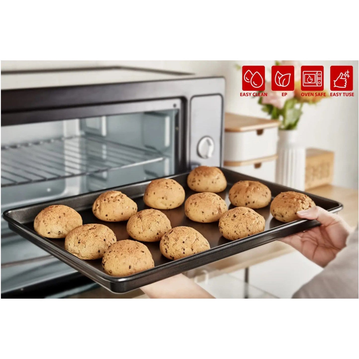 Cookie Sheets Non-stick Baking Sheet Set With Non-stick Jelly Roll Pan, Rack, Cookie Scoop, Spatula