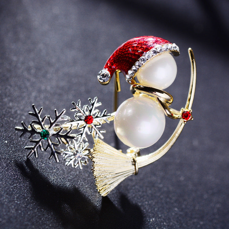 Christmas Little Snowman Cute Brooch Fashion Creative Pearl Enamel