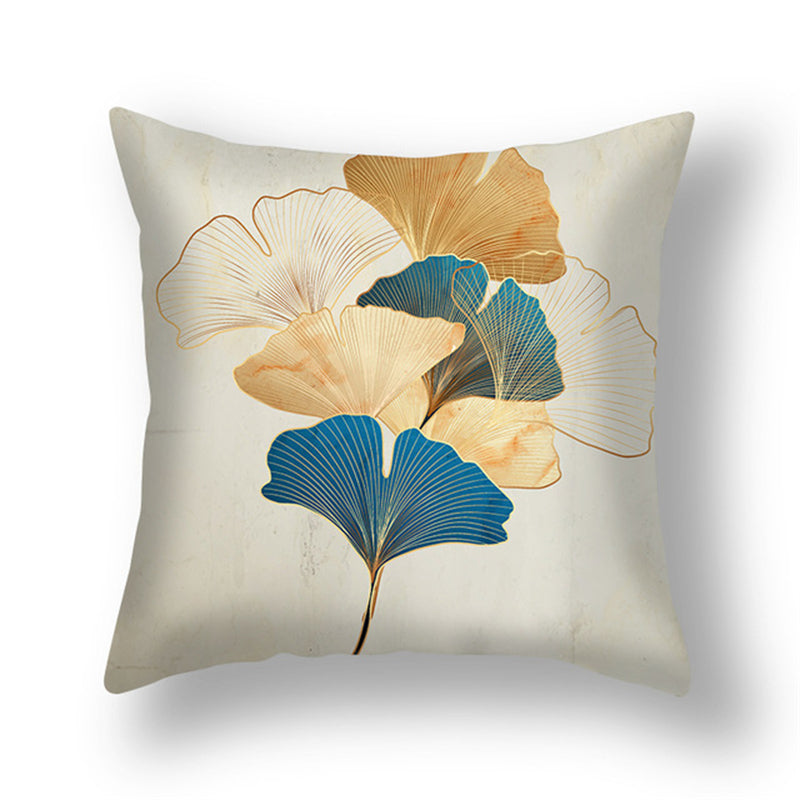 Green Gold Ginkgo Leaf Printed Pillow Cover