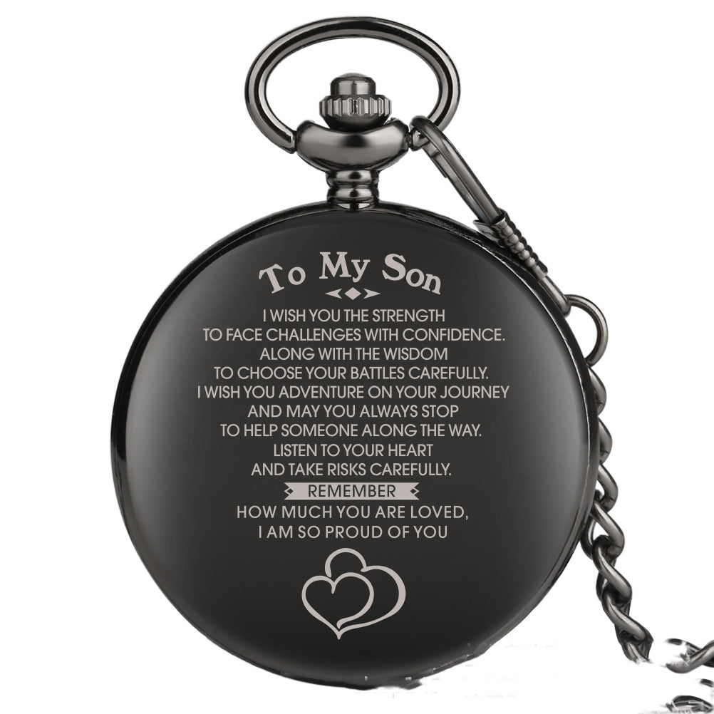 To, My Son European And American Fashion Lettering Commemorative Quartz Pocket Watch