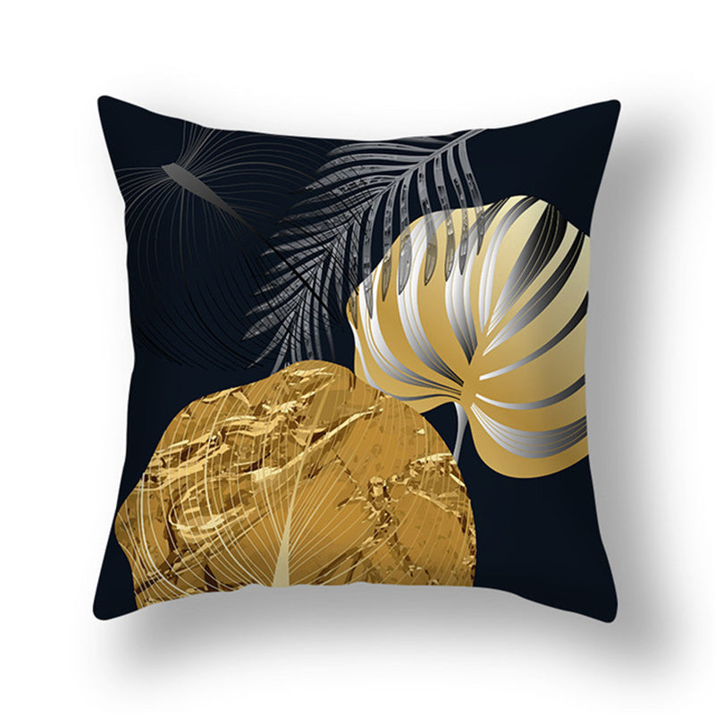 Green Gold Ginkgo Leaf Printed Pillow Cover