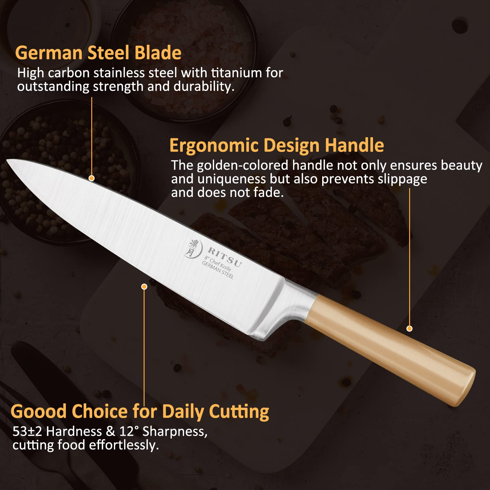 Professional 6 Pieces Knife Set With Block - Premium German Steel Chef Knife Set With Hollow Handle