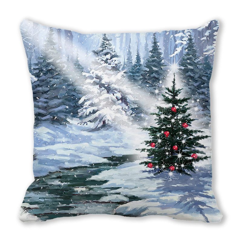 Santa Claus Snowman Pillow Cover Printed Seat Cover