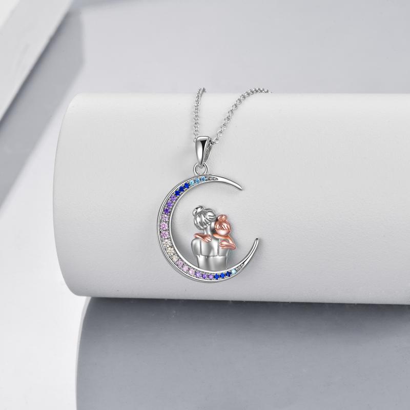 I Love You Mom Necklace Sterling Silver Mother Hold Daughter Moon Necklace Jewelry Gifts