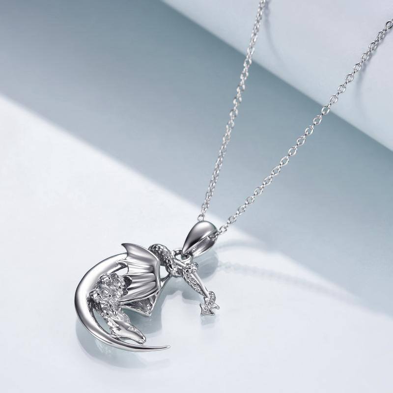 Moon necklace sterling silver dragon pendant jewelry