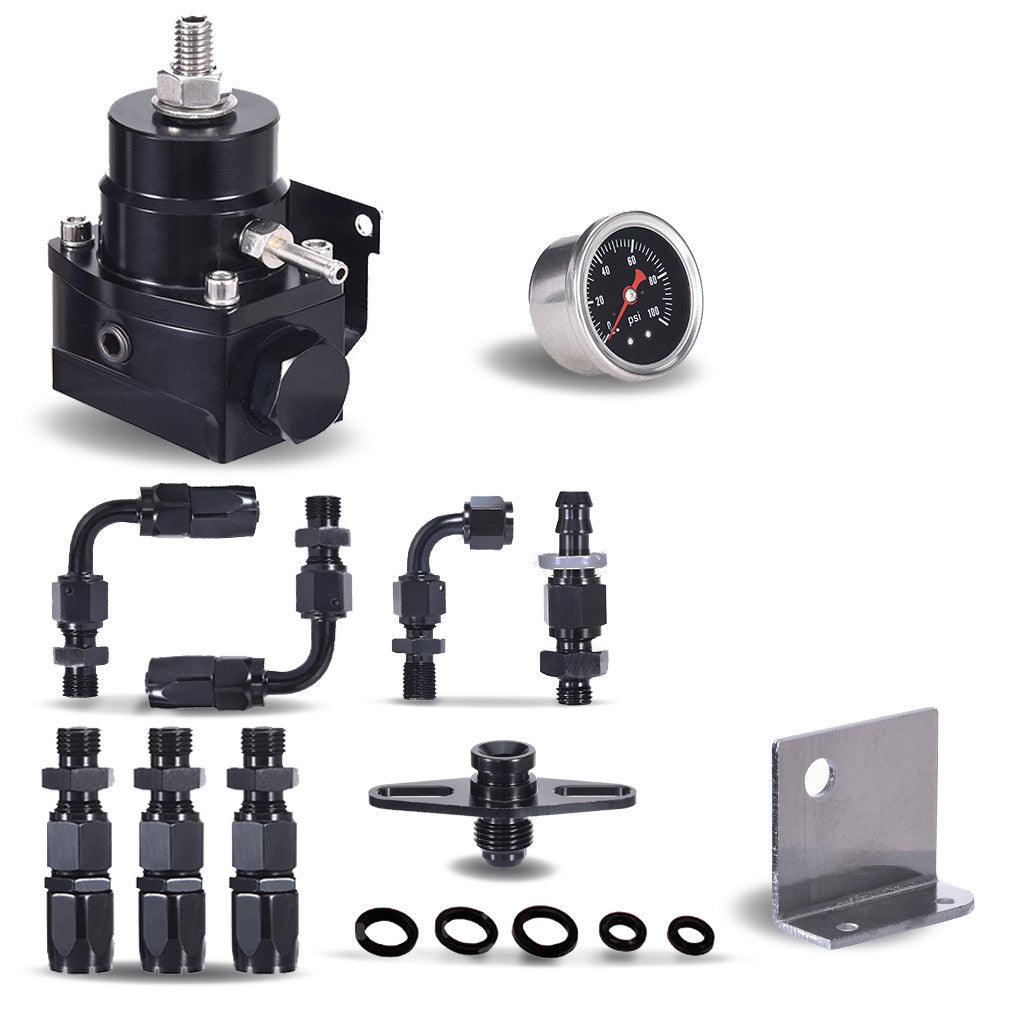 Black Adjustable Fuel Pressure Regulator Kit AN 6 Fitting End Universal