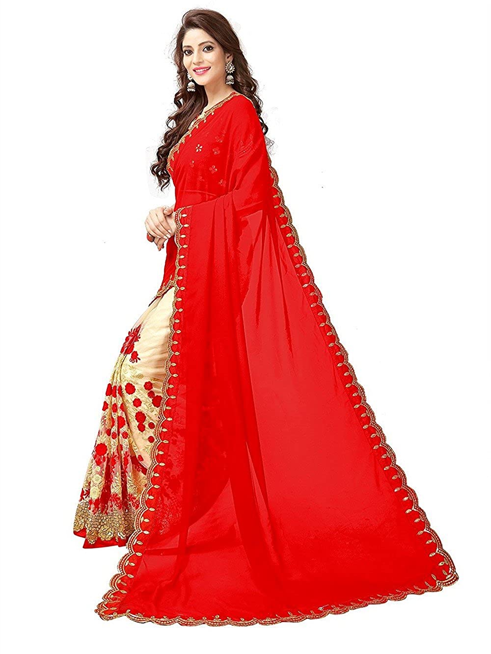 Women's Tant Georgette Saree With Blouse Piece Indian Sari Traditional Saree Wedding Dress Handmade Famous Actress Style Party Wear Free Size  Ethenic Wear Clothes For Women