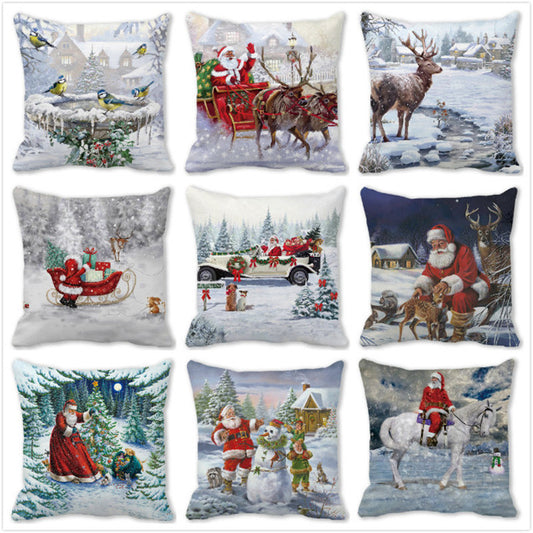 Santa Claus Snowman Pillow Cover Printed Seat Cover