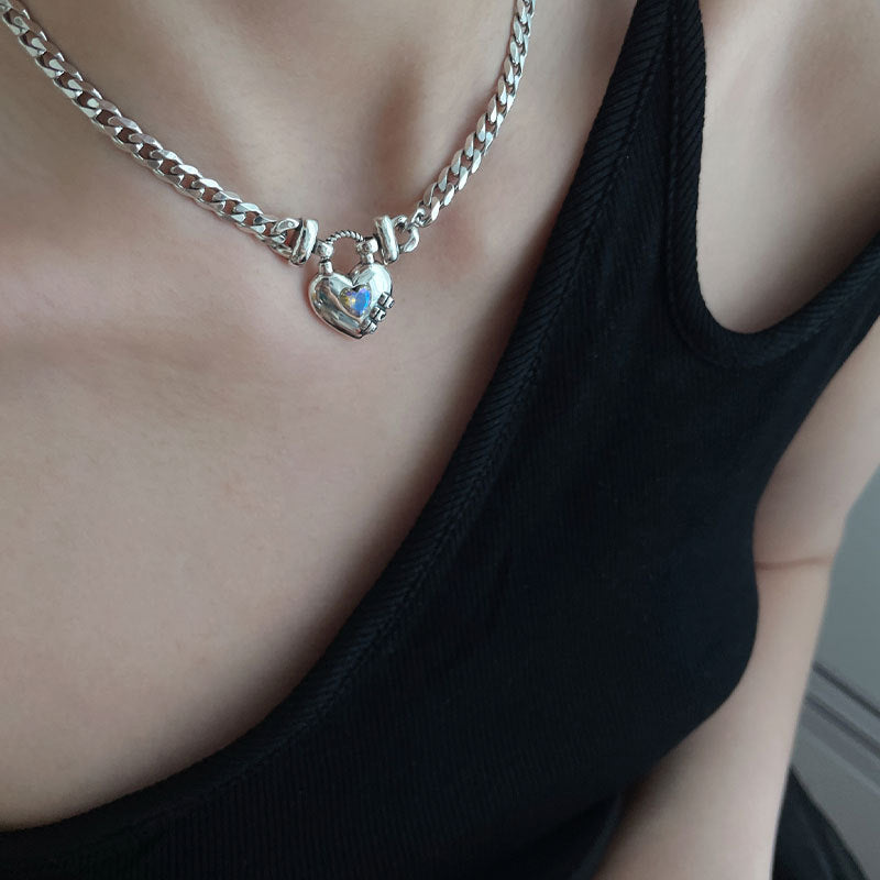 S925 Sterling Silver Zircon Heart Sweater Necklace