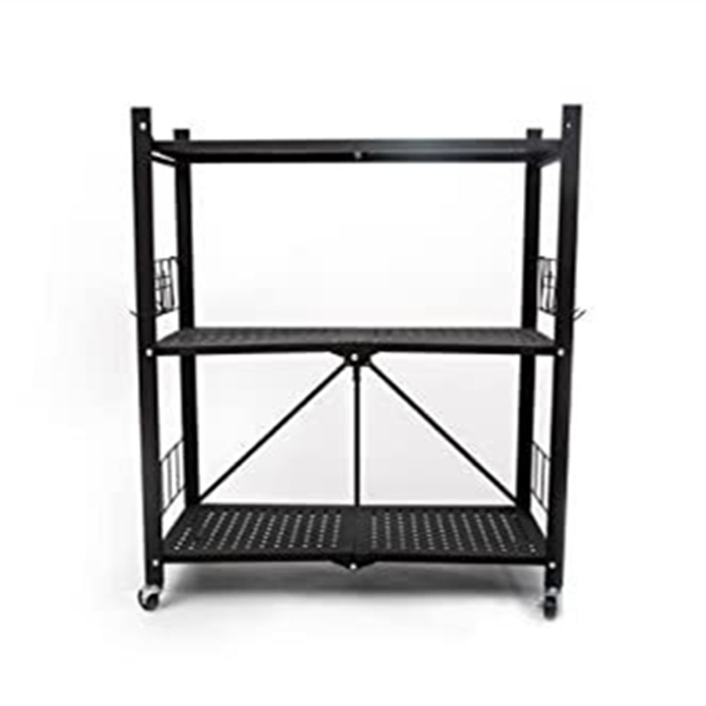 3-Tier Foldable Storage Shelves With Wheels, Metal Folding Organizer Rack